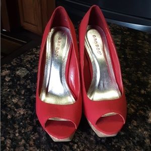 Red Bamboo Wedge Heels size 6